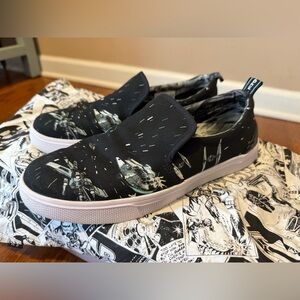 Toms Black Slip-On Canvas Loafers with Star Wars Print